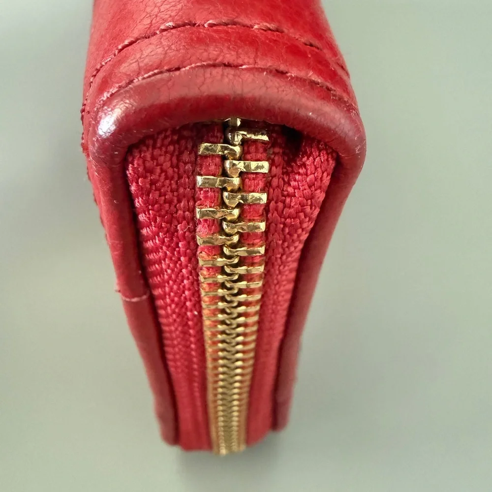 Michael‎ Kors Red Leather Zip Around Continental Wallet Gold Tone Hardware